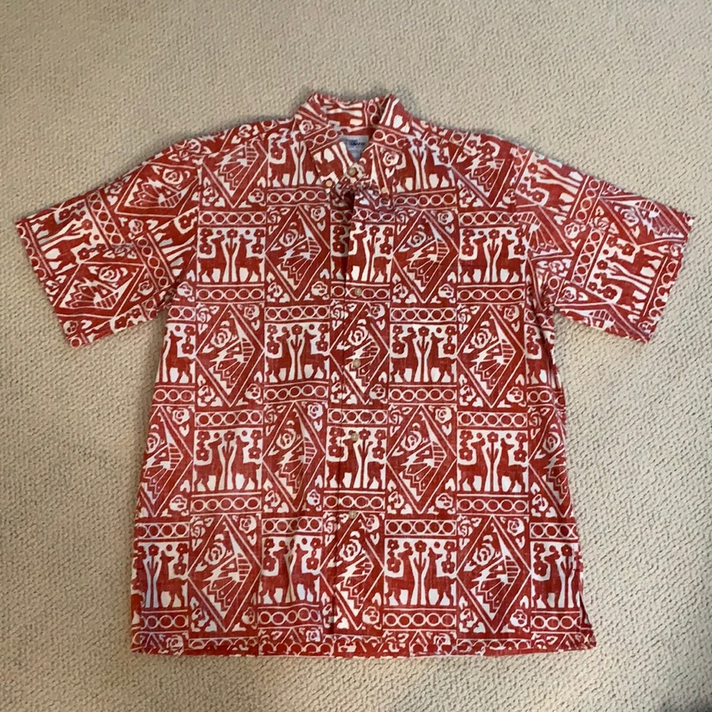 Reyn Spooner Red and White Collared Shirt